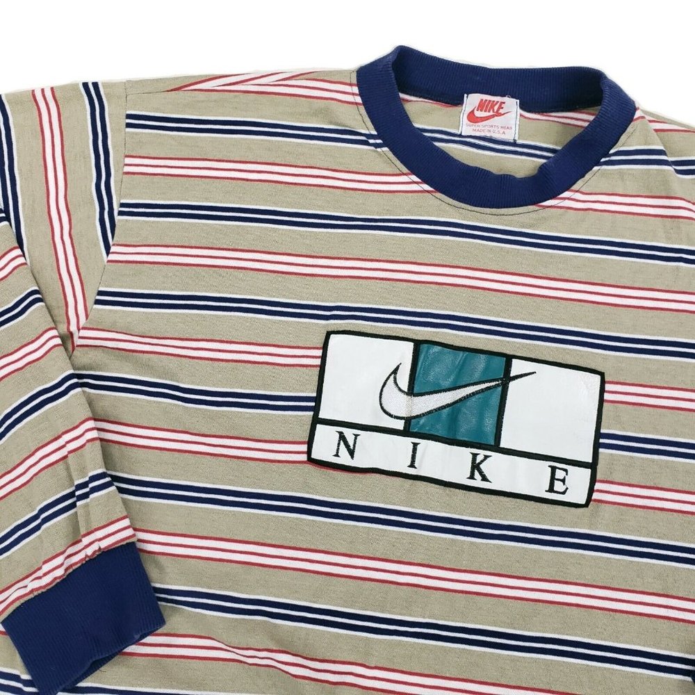 Vintage 90s Nike Striped Long Sleeve T-Shirt Sz Large Boot USA Made